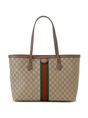 Gucci GG Supreme Ophidia Monogram Medium Shopping Tote Brown Tan Purse